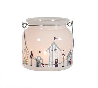 Lanterne en verre givré motif maisons