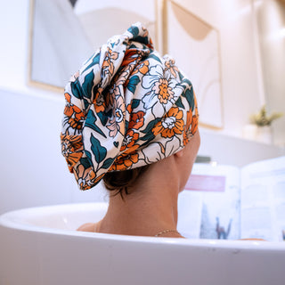 Serviette à cheveux en microfibre – Fleur vintage