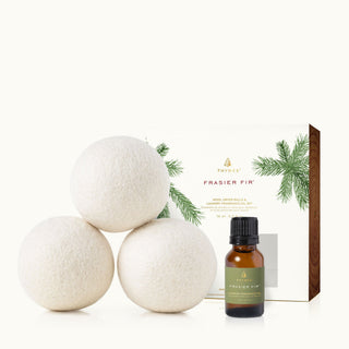 Ensemble de boules de séchoir en laine et laine Frasier® Sapin & Ensemble d’huiles parfumées